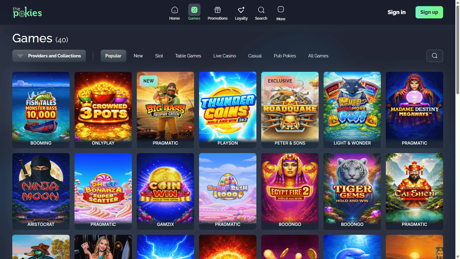 ThePokies pokies games section